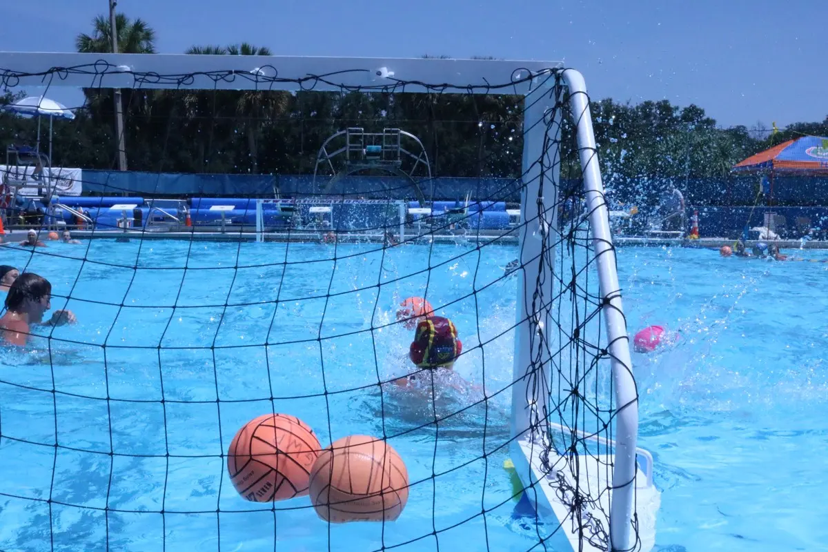 Balls in the net during a shooting drill at the 2019 summer event