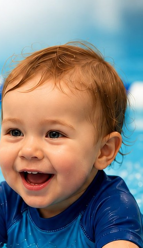 A toddler kicking on a board during a swim lesson